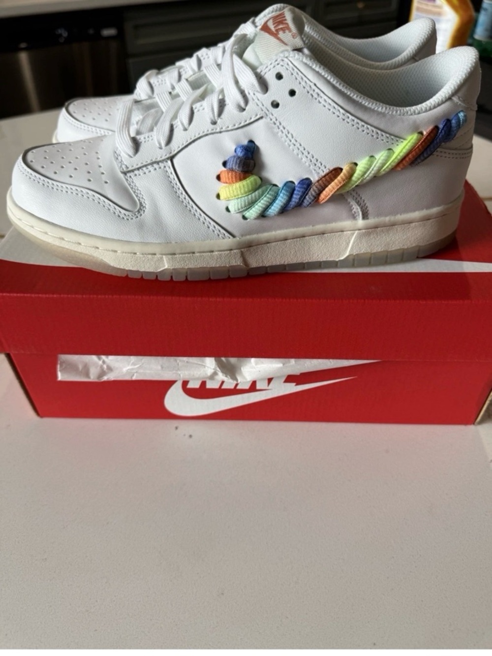 Nike Dunk low, Rainbow Swoosh, Size 6Y/7.5 Women - CLEAN